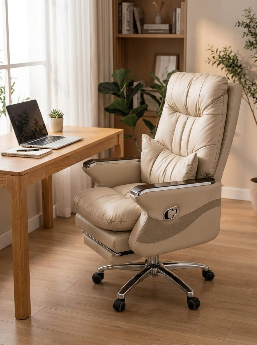 Luxury Ergonomic Office Chair - 360° Rotation (Cream)