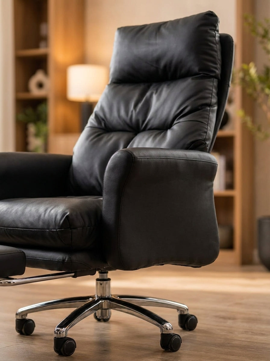 Plush Ergonomic Office Chair - 360° Rotation (Black)