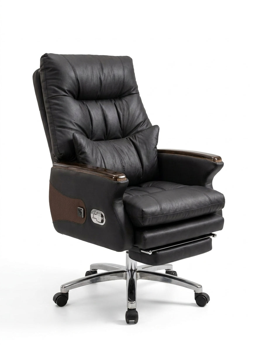 Luxury Black Boss Chair with Retractable Footrest