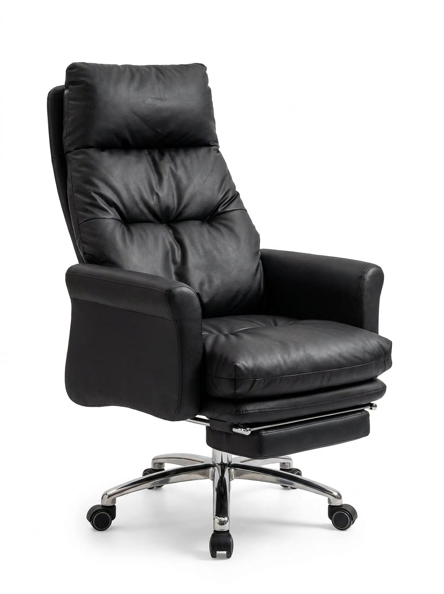 Plush Ergonomic Office Chair - 360° Rotation (Black)