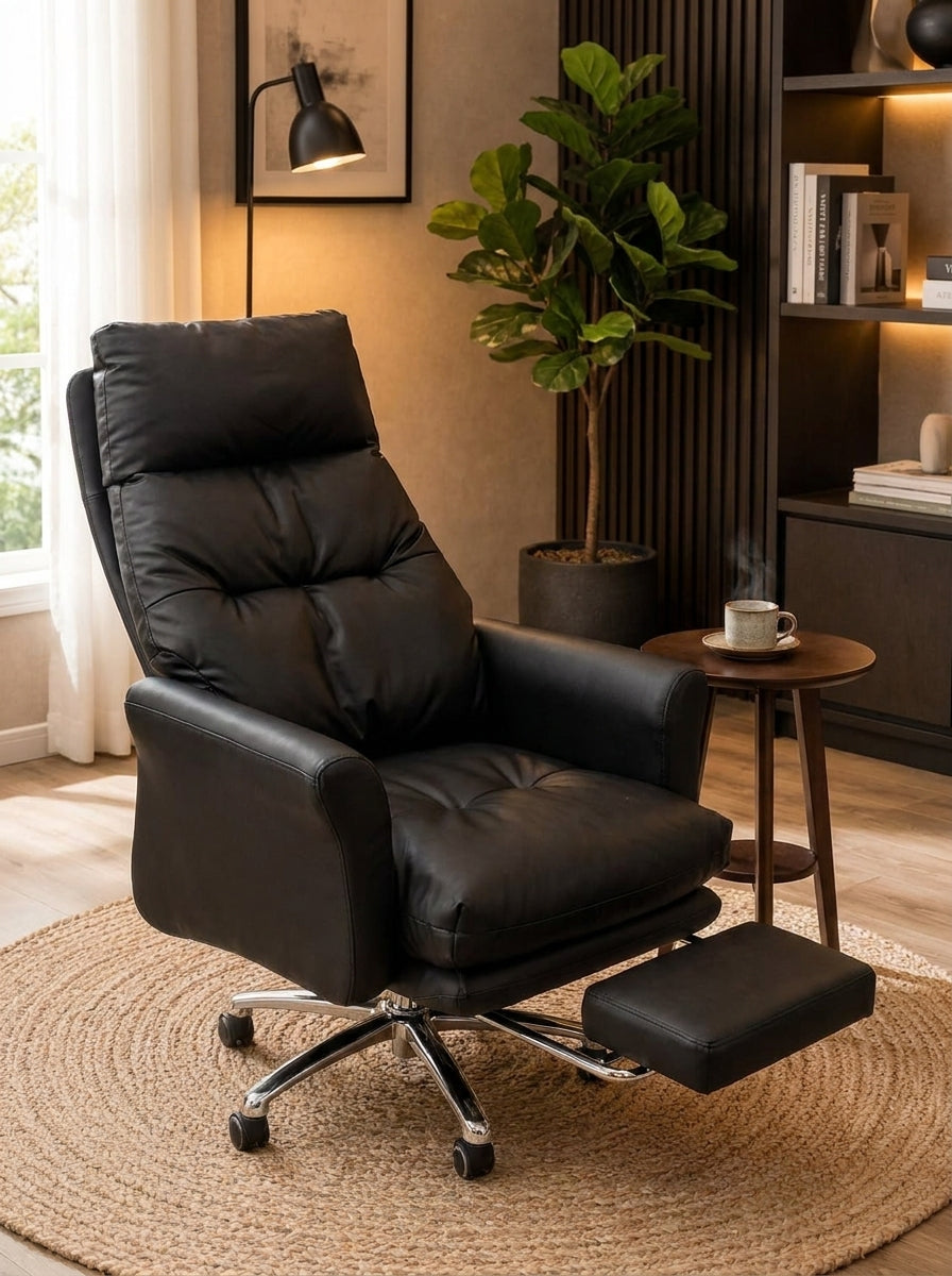 Plush Ergonomic Office Chair - 360° Rotation (Black)