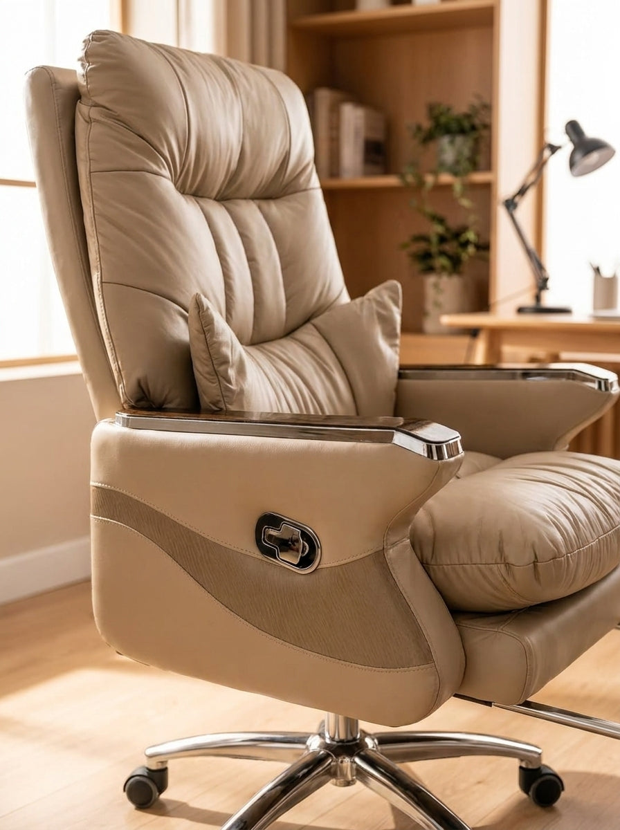 Luxury Ergonomic Office Chair - 360° Rotation (Cream)