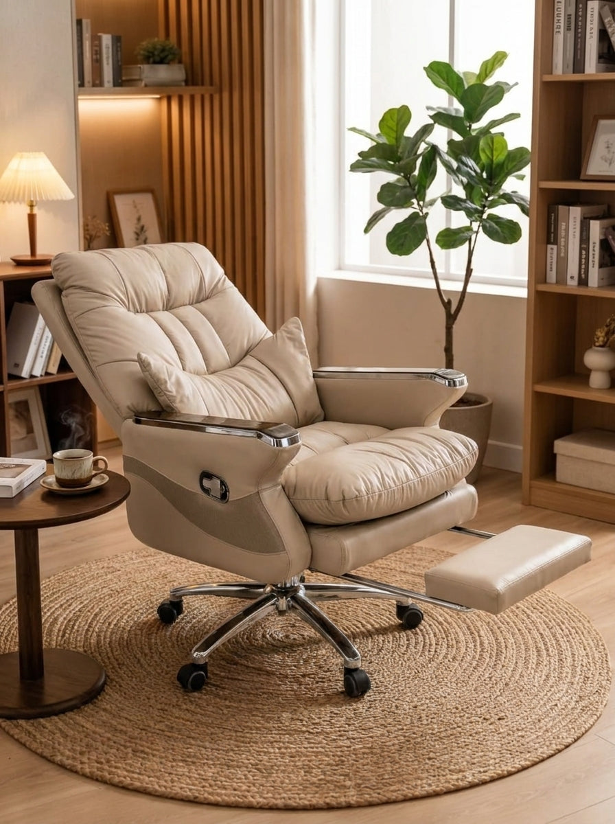 Luxury Ergonomic Office Chair - 360° Rotation (Cream)
