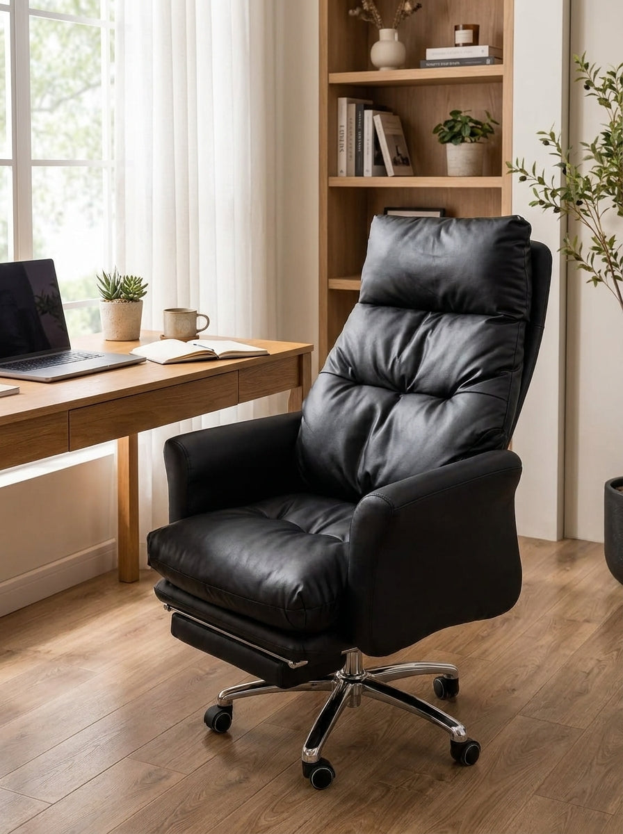 Plush Ergonomic Office Chair - 360° Rotation (Black)